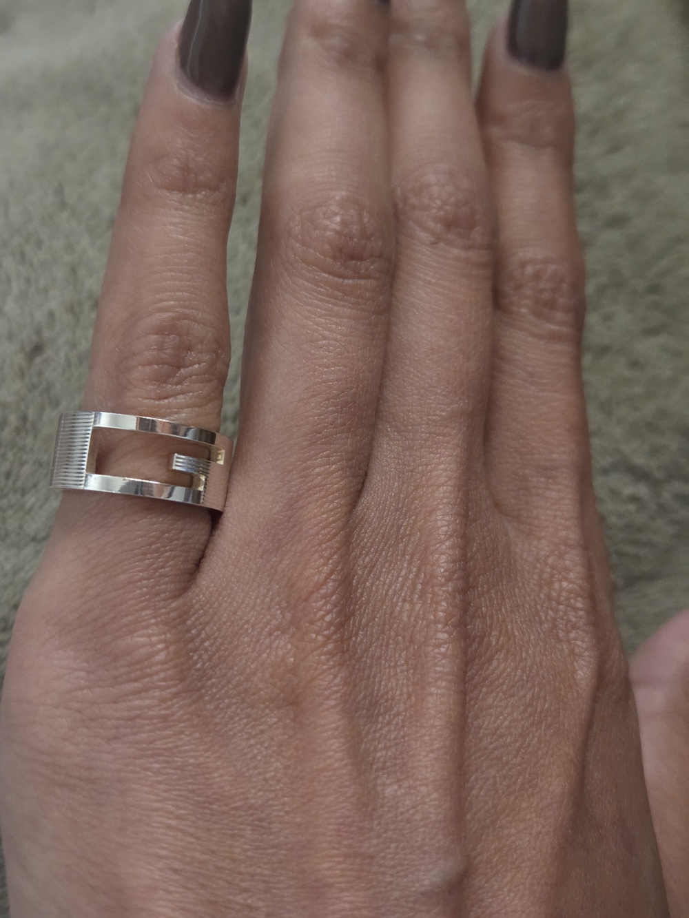 GUCCI 925 Sterling Silver Cutout G Logo Ring Size 4.5 IT 8 - Labor Day Deal